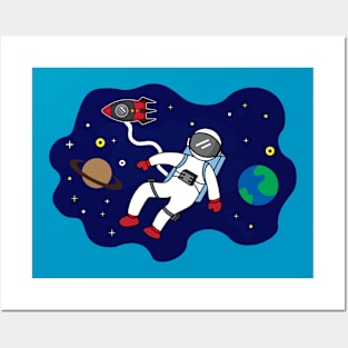 happy astronaut in space Posters and Art